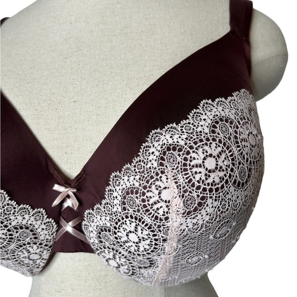 Cacique Lane Bryant Burgundy Pink Full Coverage Lace Plus Size Bra 38DDD - Picture 4 of 9